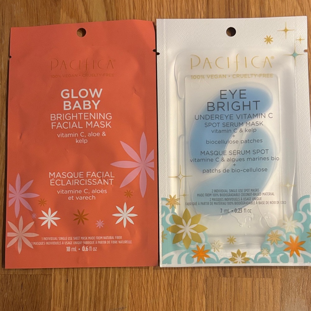 2 Pacifica Glow Baby facial mask Vegan Eye Bright undereye Masks serum vitamin C
